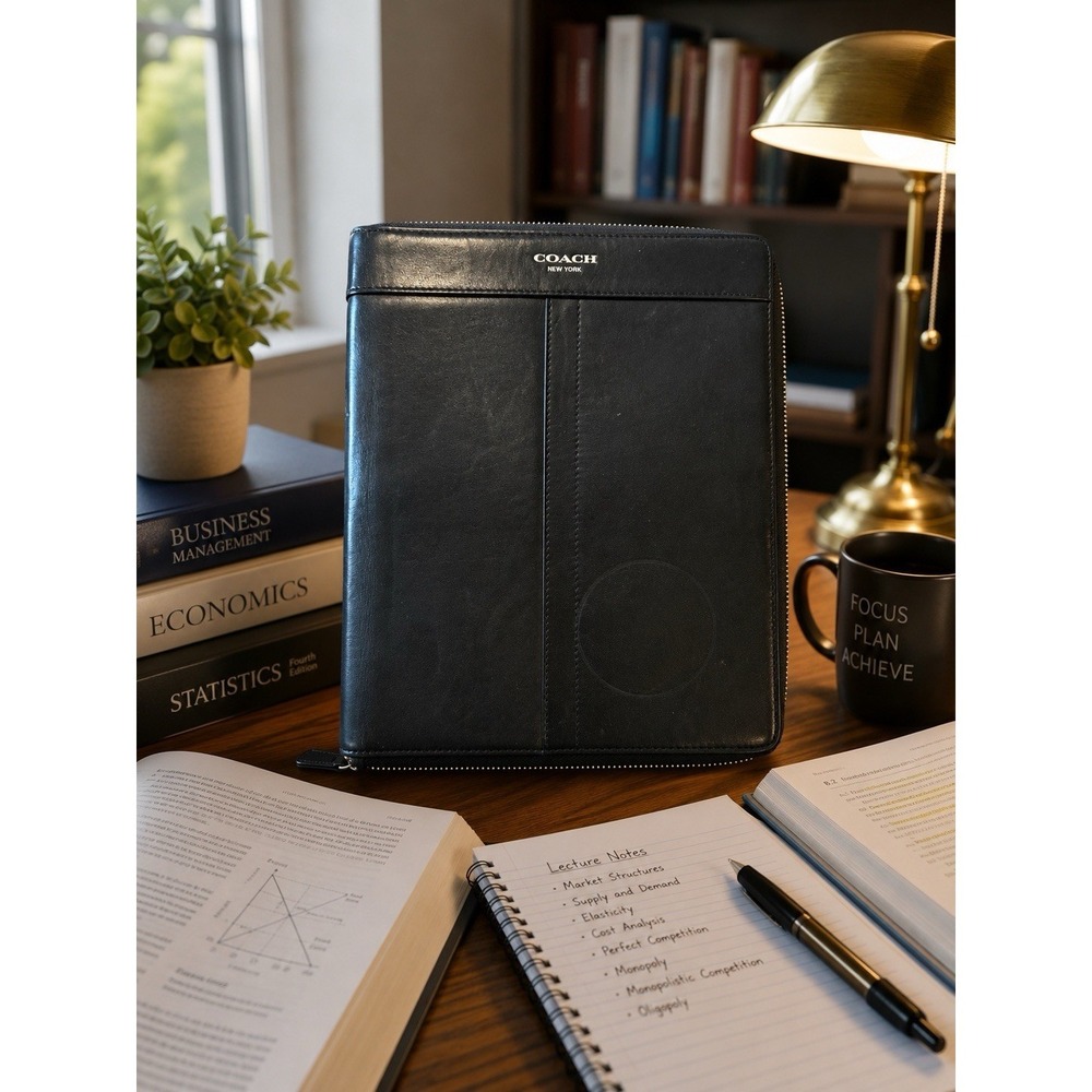 COACH Black Leather iPad Tablet Case for 5th Gen/similar Zip Around EUC